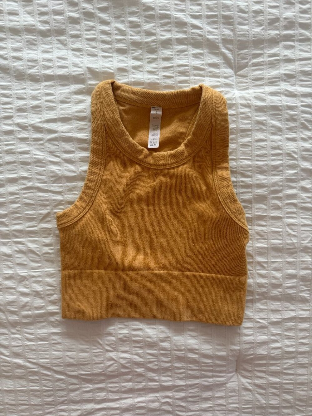 Alo Yoga Yellow Ribbed Halter Sports Bra Athletic Top